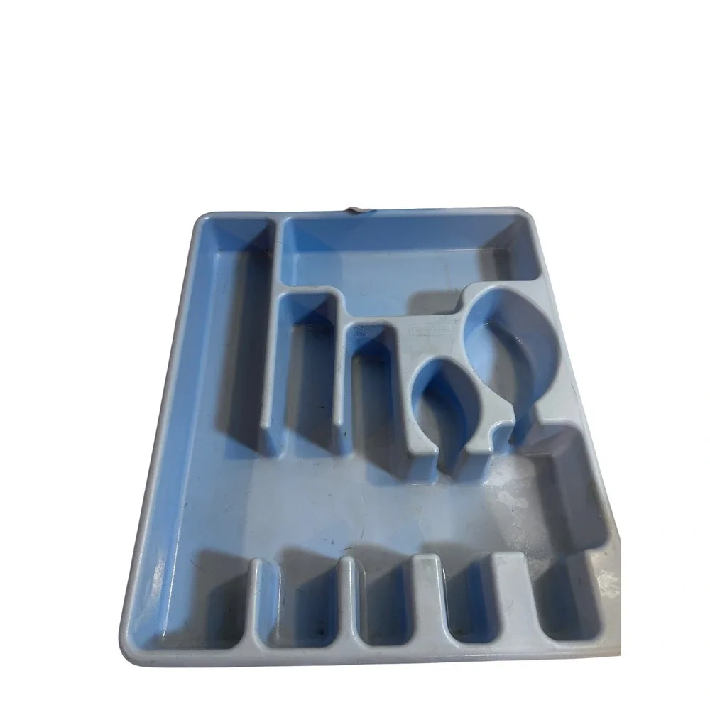 Rubbermaid Silverware Tray 13x11 Blue Vintage Plastic Drawer Organizer Utensil